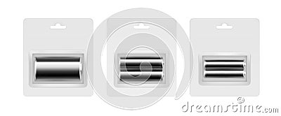 Black Alkaline AA, AAA, C Batteries in Blister Vector Illustration