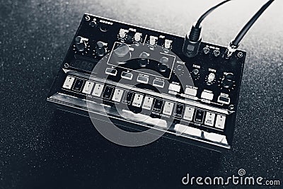 Black analog synthesizer Stock Photo