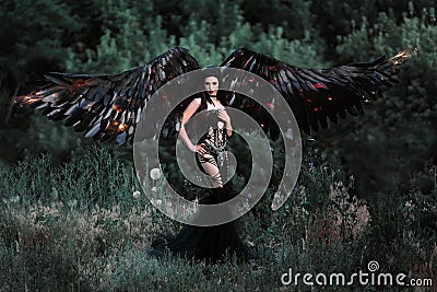 Black Angel. Pretty girl-demon Stock Photo