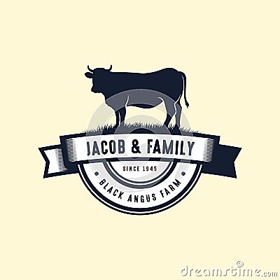 black angus logo design template. cow farm logo design Vector Illustration