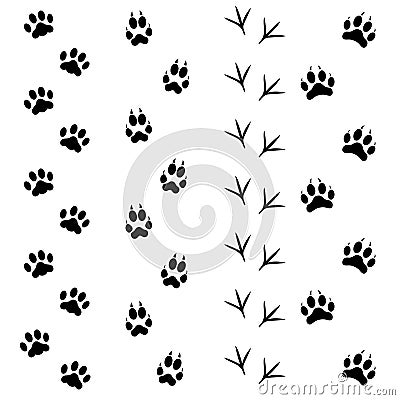 Black Animal Tracks Set. Vector Vector Illustration