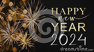 Sylvester, new year, new year's eve 2024 background greeting card - Golden firework fireworks pyrotechnics Stock Photo