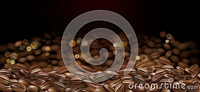 Black Arabica coffee beans ads. 3d abstract illustration of coffee background for your design with bokeh. Vector Vector Illustration