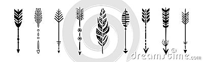 Black Arrow with Feather Silhouette Design Element Vector Set Vector Illustration