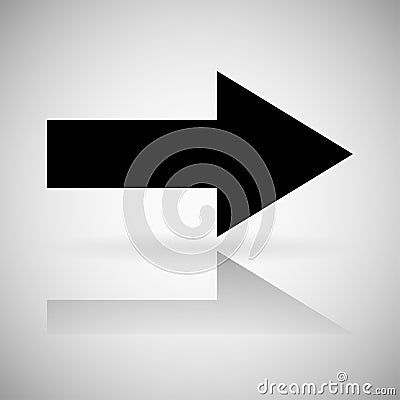 Black arrow. Straight right sign with reflection Vector Illustration