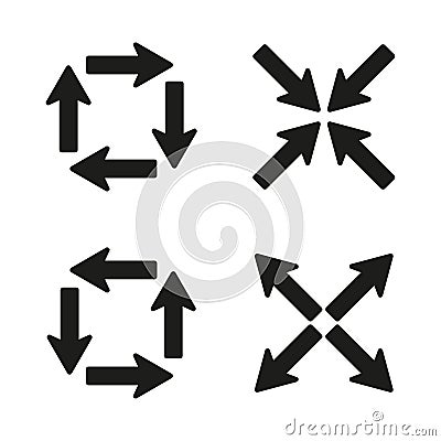 Black arrows inward outward. Pointer arrow icon. Line emblem. Navigation pointer. Vector illustration. Vector Illustration