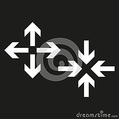 Black arrows inward outward. Pointer arrow icon. Line emblem. Navigation pointer. Vector illustration. Vector Illustration