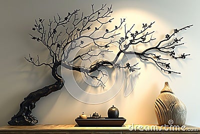 Black artistic design tree in the room. Generative AI Stock Photo