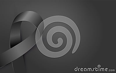 Black Awareness ribbon poster. Terrorism, death, Mourning and Melanoma icon Vector Illustration