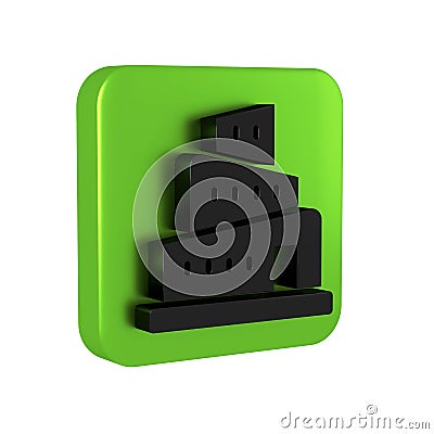 Black Babel tower bible story icon isolated on transparent background. Green square button. Stock Photo