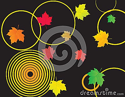 Black background with autumn leaves Vector Illustration