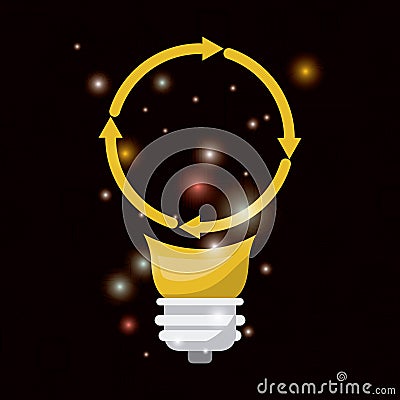 Black background with brightness of colorful light bulb with arrow circular shape of future tech Vector Illustration