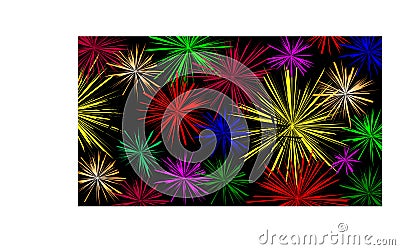 Black background with the colorful fireworks - illustration Cartoon Illustration
