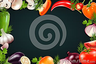 Black Background With Colorful Vegetables Frame Vector Illustration