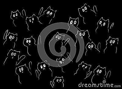 On a black background, the contours of cats with white eyes Stock Photo