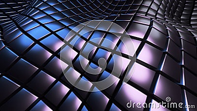 Black background with 3D squares pattern waves, abstract technology field of cubes Cartoon Illustration