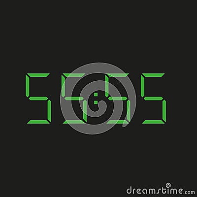 Black background electronic clock with four green numbers and datum 55:55 â€“ repeating fifty five Vector Illustration