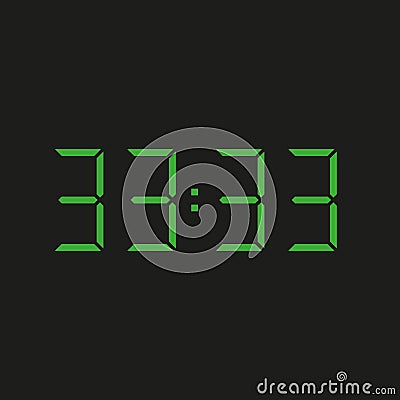 black background electronic clock with four green numbers and datum 33:33 â€“ repeating thirty three Vector Illustration