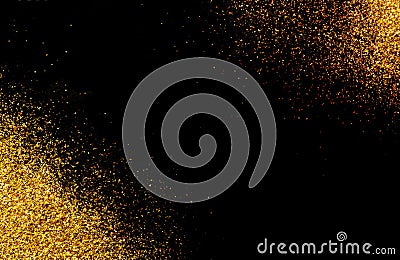 Black background with gold glitter in the corners. Stock Photo