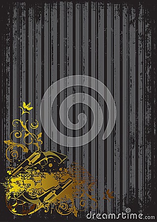 Black background with golden guns Vector Illustration