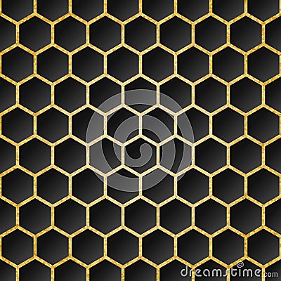Black background with golden textured hexagonal grid Stock Photo