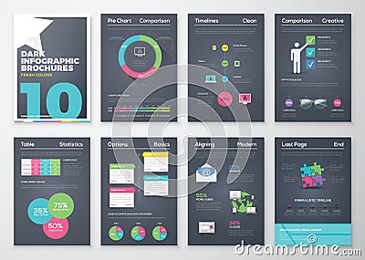 Black background infographic brochures and flat colorful style Vector Illustration