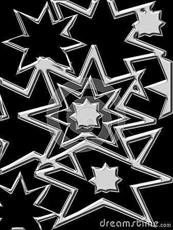 Black background with many grey metal steel stars. Stock Photo