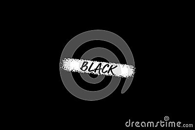 Black background minimal illustration with a central white sripethat contains the word `Black` inside. Cartoon Illustration