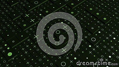 Black background. Motion . Bright buttons highlighted in blue and green showing different codes in the animation. Stock Photo