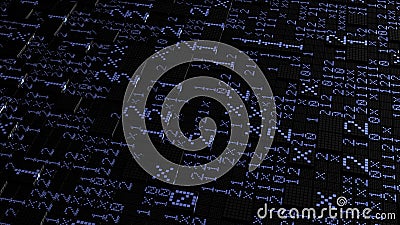 Black background. Motion . Bright buttons highlighted in blue and green showing different codes in the animation. Stock Photo