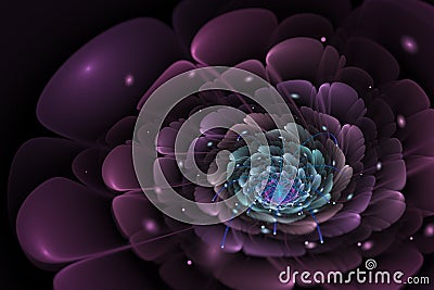 Black background with purple and turquoise flower in the center. Stock Photo