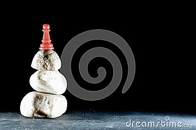 black backgrouund top view and pawn on stone Cartoon Illustration