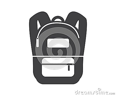 Black backpack design front logo design. Realistic youth pack of fabric for study or sport with shadows isolated. Vector Illustration
