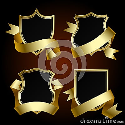 Black badge set with gold border and ribbon Vector Illustration