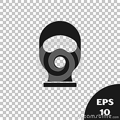 Black Balaclava icon isolated on transparent background. A piece of clothing for winter sports or a mask for a criminal Vector Illustration