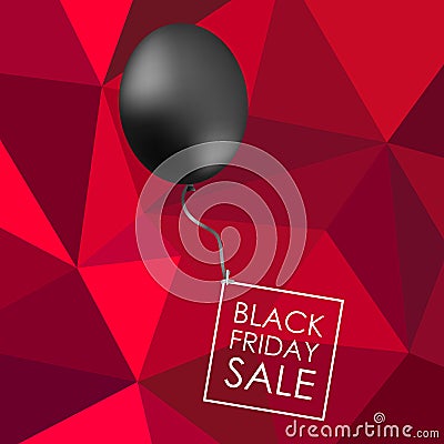Black balloon on red polygonal background with inscription for Vector Illustration