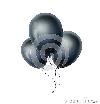 Black balloons group and bunch isolated on white background. 3d realistic helium ballon. Decoration for birthday, party Vector Illustration