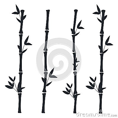 Black bamboo branches and leaves. Bamboo stems. Vector Illustration