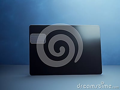 Black bank card on blue background AI Stock Photo