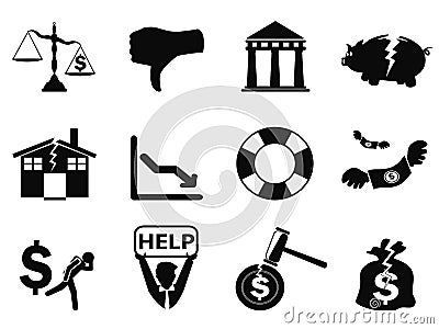 Black bankruptcy icons set Vector Illustration