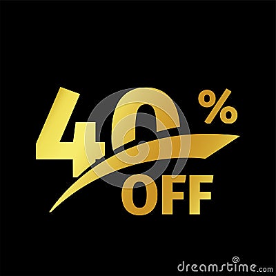 Black banner discount purchase 40 percent sale vector gold logo on a black background. Promotional business offer for Vector Illustration