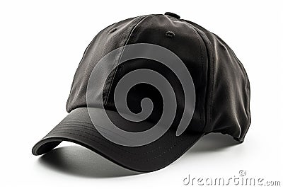 Ai Generative Black baseball cap mockup isolated on white background. Side view. Close up Stock Photo
