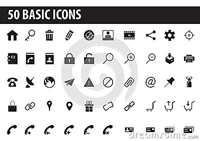 50 Black basic web icons Stock Photo