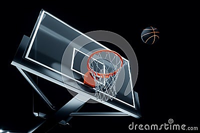 Black basketball hall with empty stands, dark basketball court, basketball stadium. Basketball concept, sports betting. Copy space Cartoon Illustration