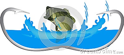 Black bass spinning sport fishing sticker black bass spinning sport fishing sticker Vector Illustration