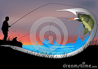 Black bass spinning sport fishing sticker black bass spinning sport fishing sticker Vector Illustration