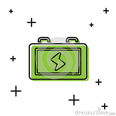 Black Battery icon isolated on white background. Lightning bolt symbol. Vector Stock Photo