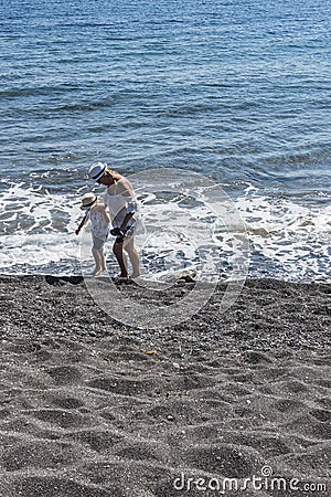 Black beach , Santorini Stock Photo