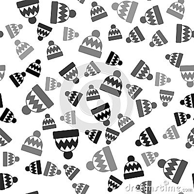 Black Beanie hat icon isolated seamless pattern on white background. Vector Vector Illustration