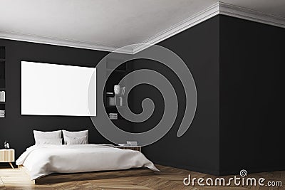 Black bedroom interior, poster, wall Stock Photo